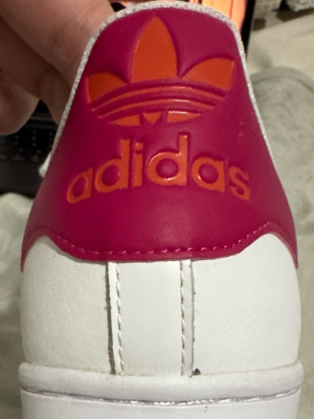 adidas White Sneakers with Pink & Orange Stripes - Picture 2 of 7